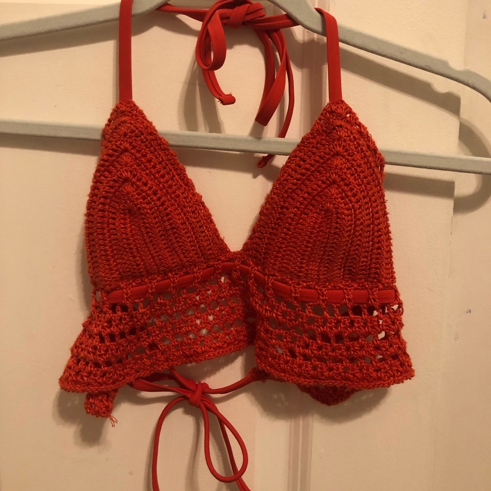 Red Crochet Bikini Top